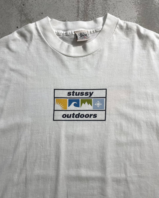 90's Stussy "Stussy outdoors" プリントTシャツ 両面プリント 表記L USA製 オールドステューシー