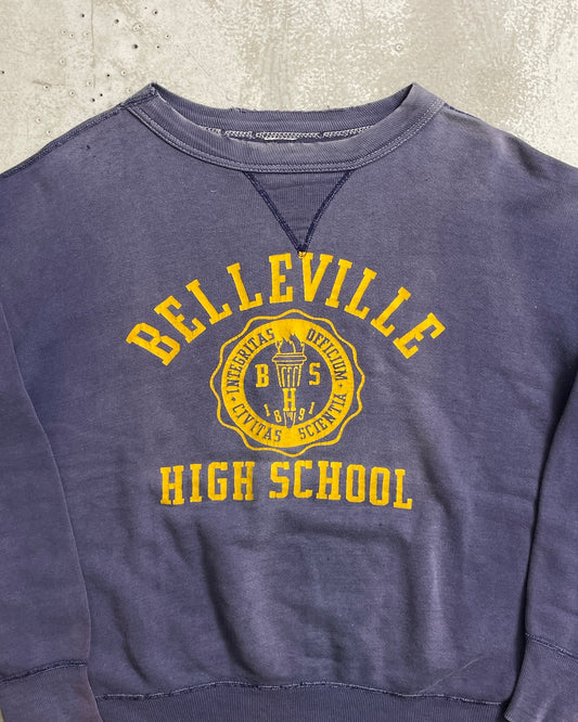 60's Vintage "BELLEVILLE HIGH SCHOOL" スウェット 前V 三段アーチ ヴィンスエ フェード