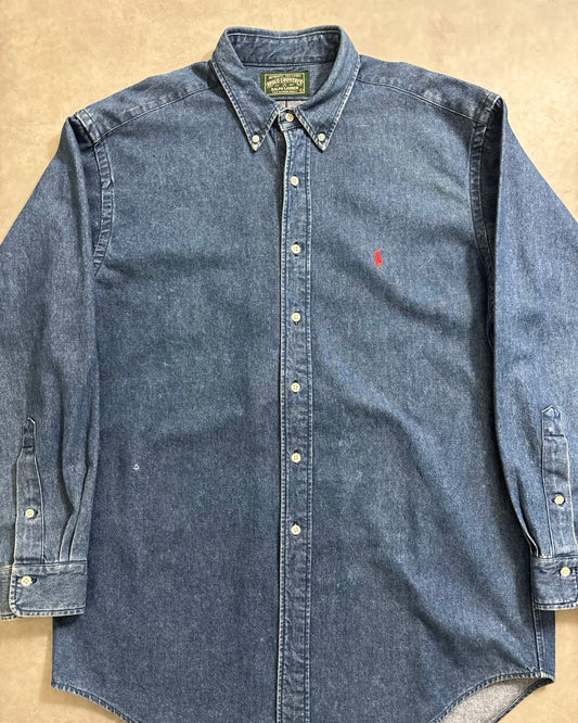 80's~90's POLO COUNTRY デニムシャツ ポニー刺繍 表記L ポロカントリー ラルフローレン