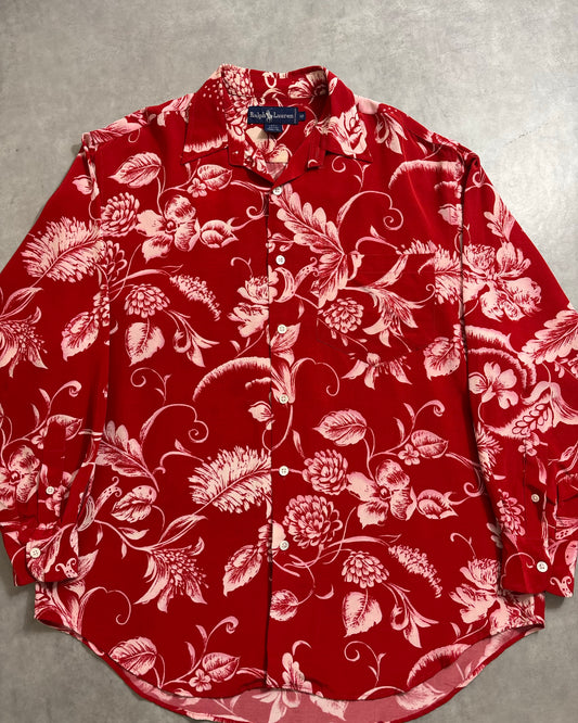 90's Ralph Lauren 長袖アロハシャツ レーヨン 表記12 ボタニカル柄 オープンカラー ラルフローレン ヴィンシャツ