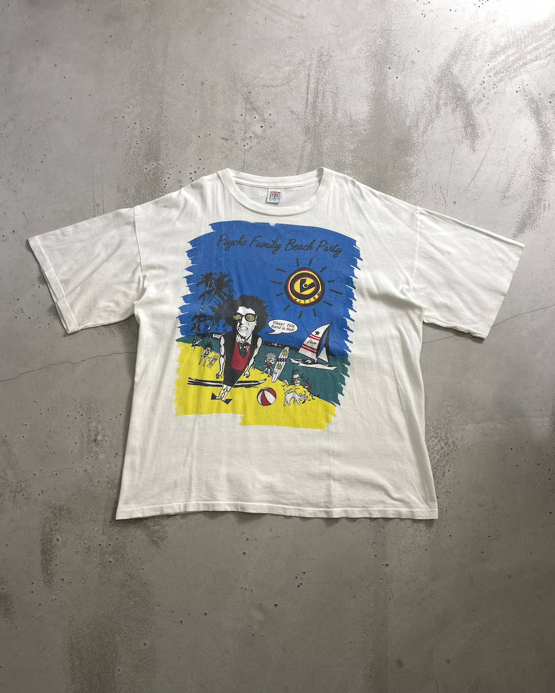 90's VISION Street Wear "Psycho Family Beach" スケート プリントTシャツ 表記L USA製 ヴィジョン