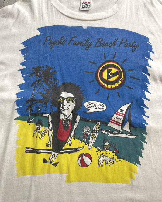 90's VISION Street Wear "Psycho Family Beach" スケート プリントTシャツ 表記L USA製 ヴィジョン