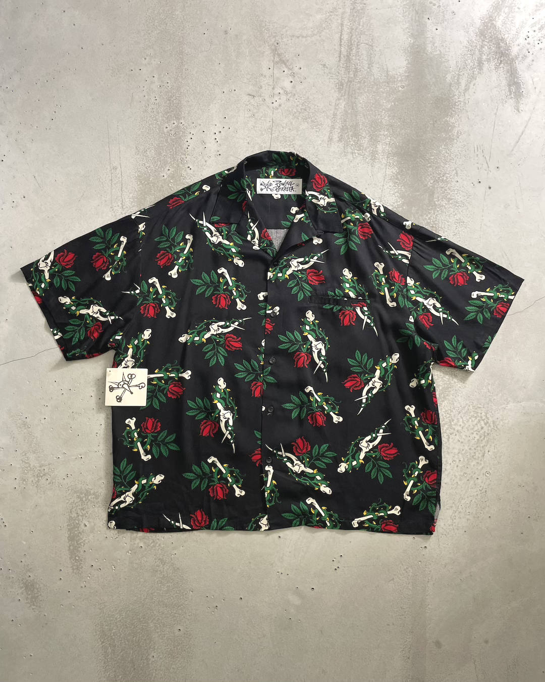 "DEADSTOCK" 90’s Powell Peralta "Rose & Born" ループカラー アロハシャツ 総柄 表記M レーヨン パウエル