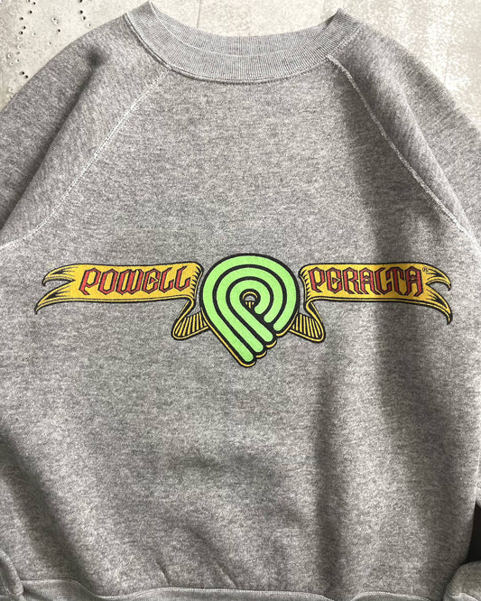 80's Powell Peralta "Skull & Sword" クルーネックスウェット 両面プリント USA製 パウエル スカルソード
