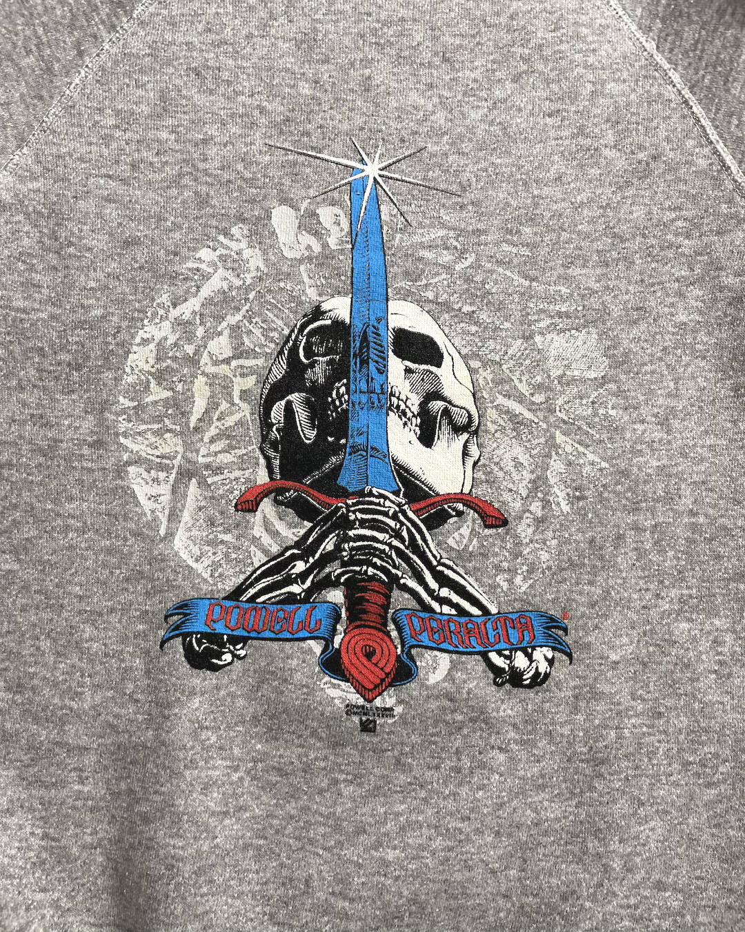 80's Powell Peralta "Skull & Sword" クルーネックスウェット 両面プリント USA製 パウエル スカルソード