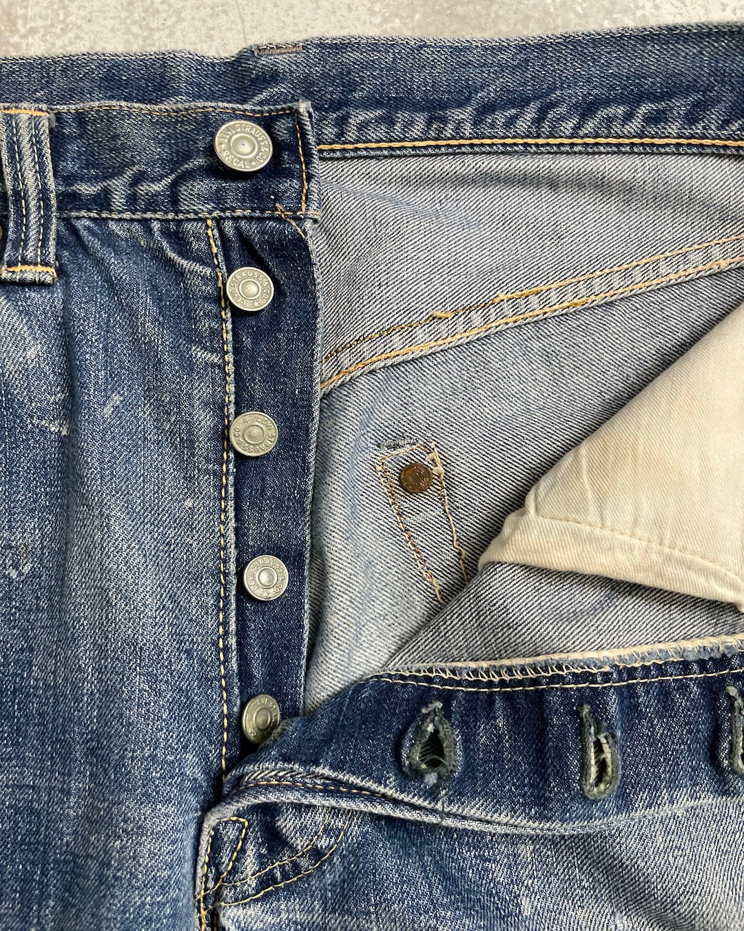 50's Levi's 501XX BIGE オフセット ウエストシングル フロントVステッチ W32 L29 リーバイス
