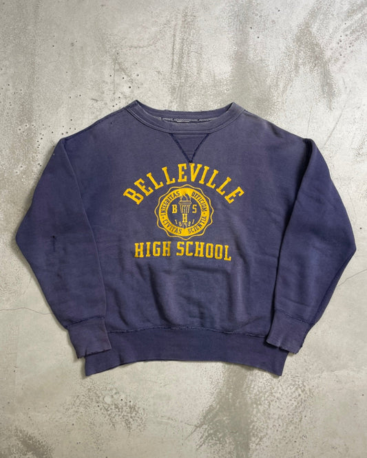 60's Vintage "BELLEVILLE HIGH SCHOOL" スウェット 前V 三段アーチ ヴィンスエ フェード