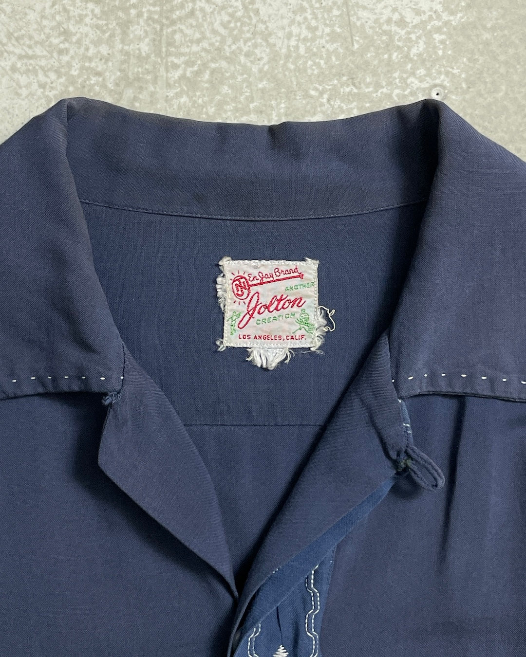 50's Vintage 長袖シャツ 開襟 ループカラー 単色 ハンドステッチ レーヨン フラップ ヴィンシャツ