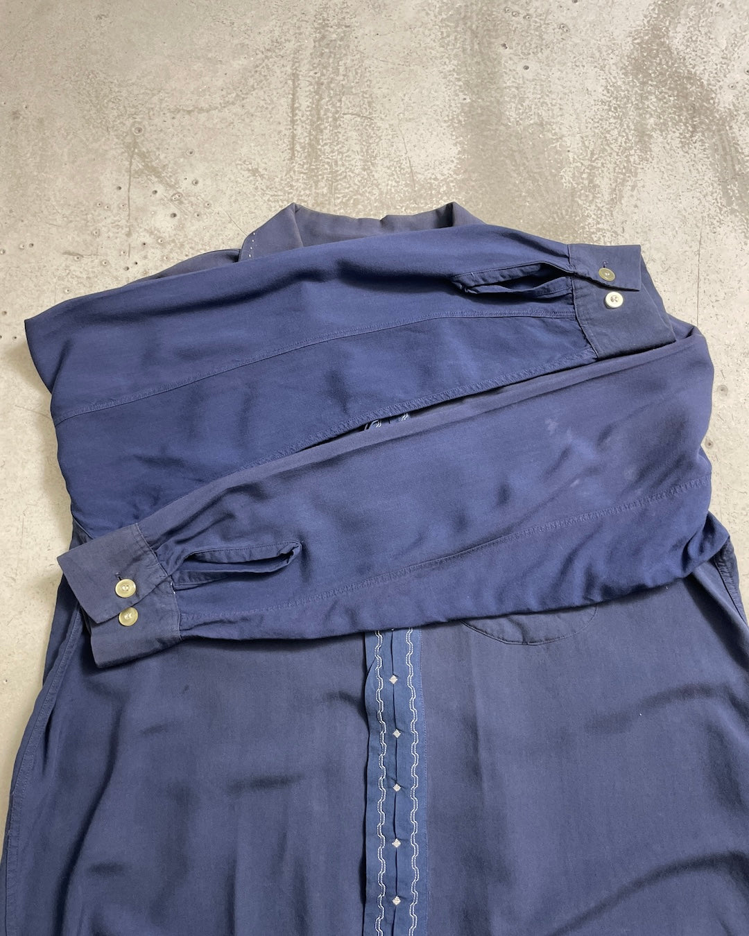50's Vintage 長袖シャツ 開襟 ループカラー 単色 ハンドステッチ レーヨン フラップ ヴィンシャツ