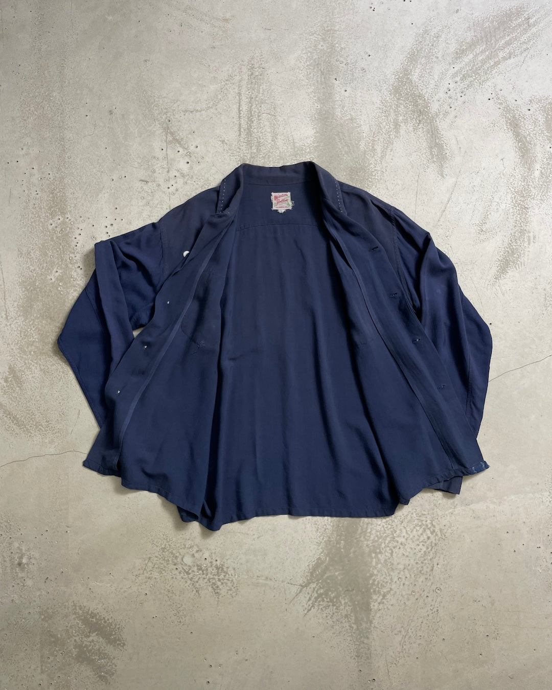 50's Vintage 長袖シャツ 開襟 ループカラー 単色 ハンドステッチ レーヨン フラップ ヴィンシャツ