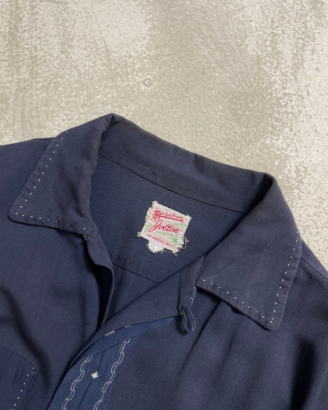 50's Vintage 長袖シャツ 開襟 ループカラー 単色 ハンドステッチ レーヨン フラップ ヴィンシャツ