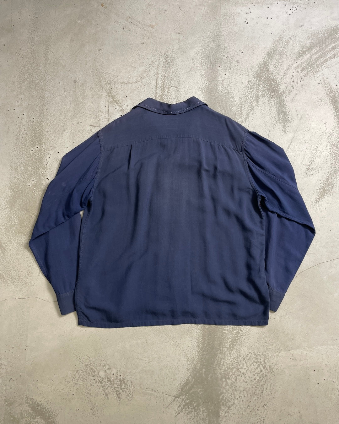 50's Vintage 長袖シャツ 開襟 ループカラー 単色 ハンドステッチ レーヨン フラップ ヴィンシャツ