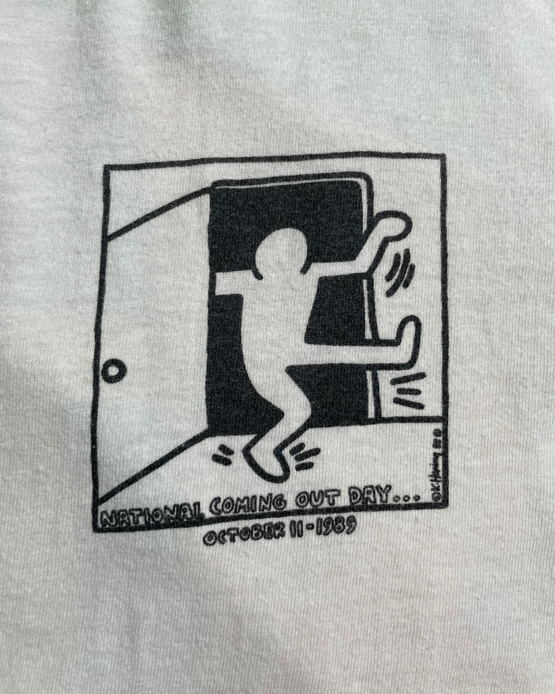 80's Keith Haring "National Coming Out Day" アートTシャツ 両面プリント 表記L USA製 キースへリング