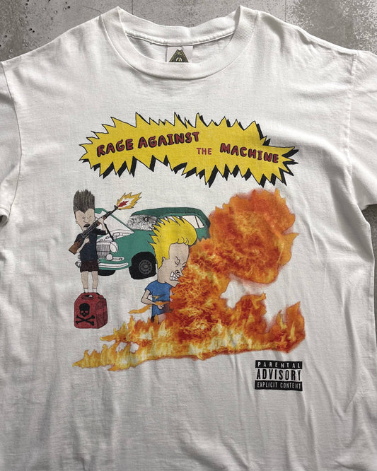 90's RAGE AGAINST THE MACHINE x Beavis & Butthead バンドTシャツ コラボ 両面プリント 表記M USA製 レイジ ビーバスアンドバッドヘッド