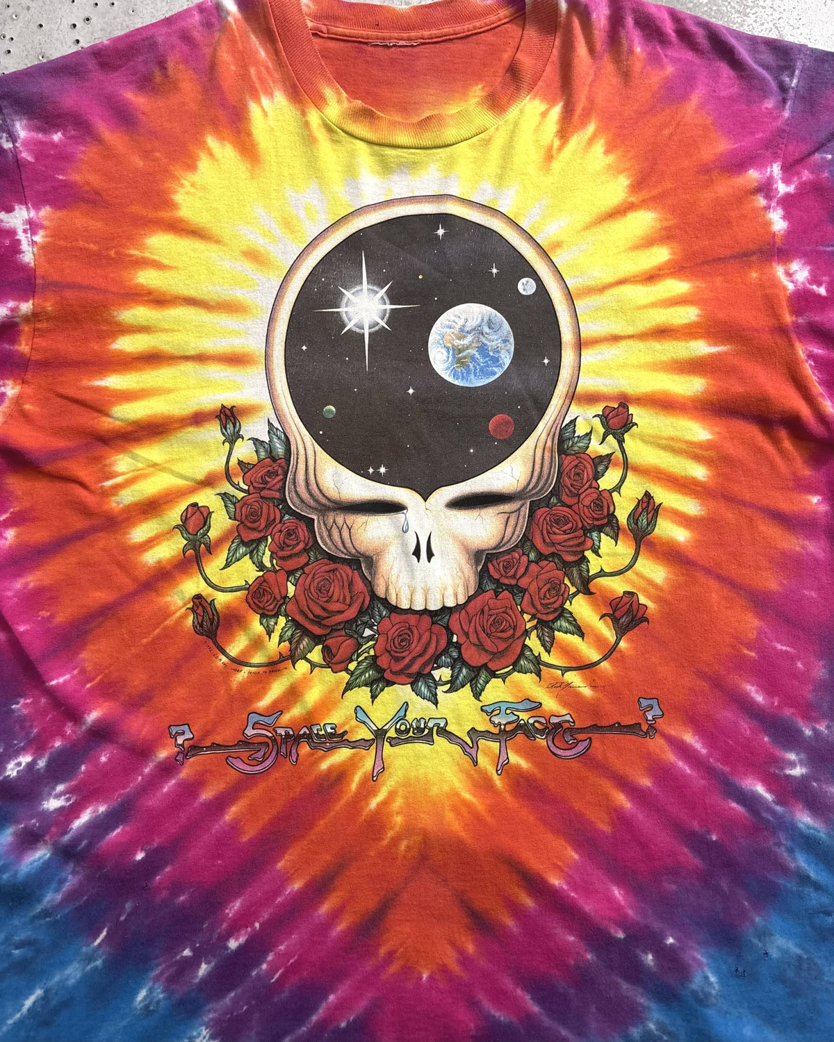 90's Grateful Dead "Space Your Face" タイダイ染め バンドTシャツ 総柄 両面プリント グレイトフルデッド