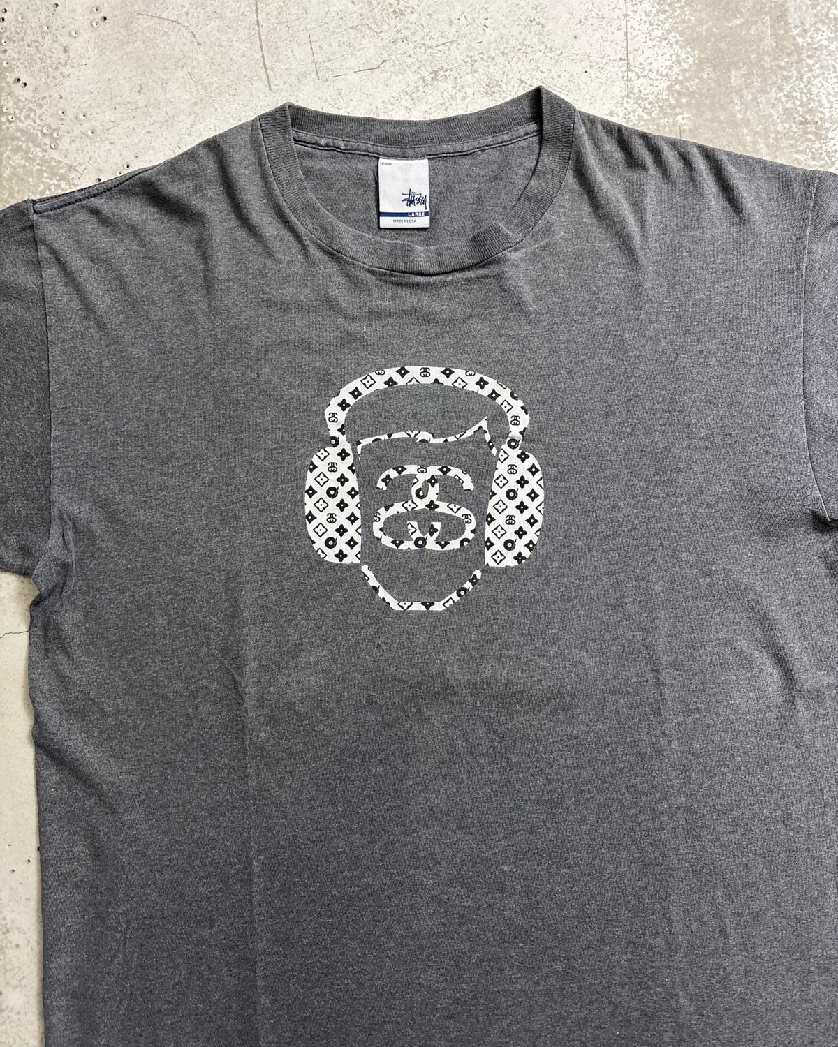 90's Stussy "Monogram headphone" プリントTシャツ Oldstussy 表記L USA製 ステューシー