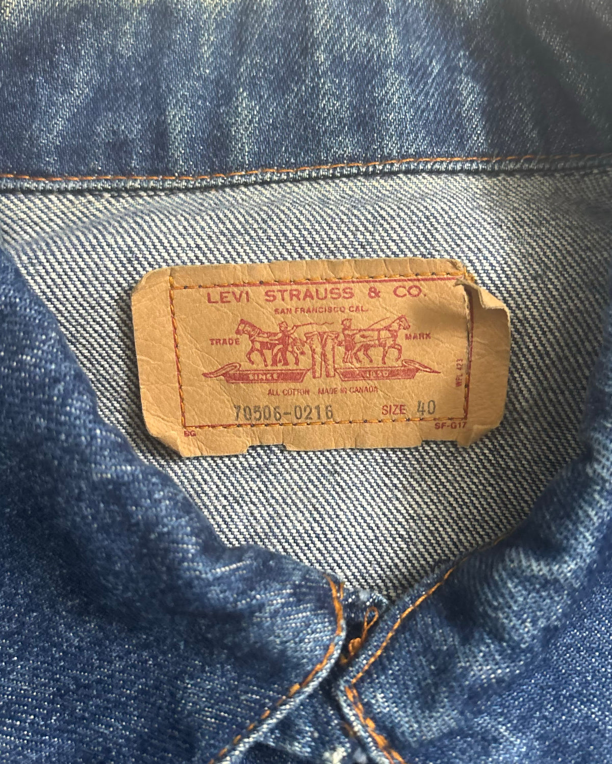 80's 90's Levi's 70506 デニムジャケット 5th ボタン裏217 表記40 カナダ製 リーバイス 濃紺