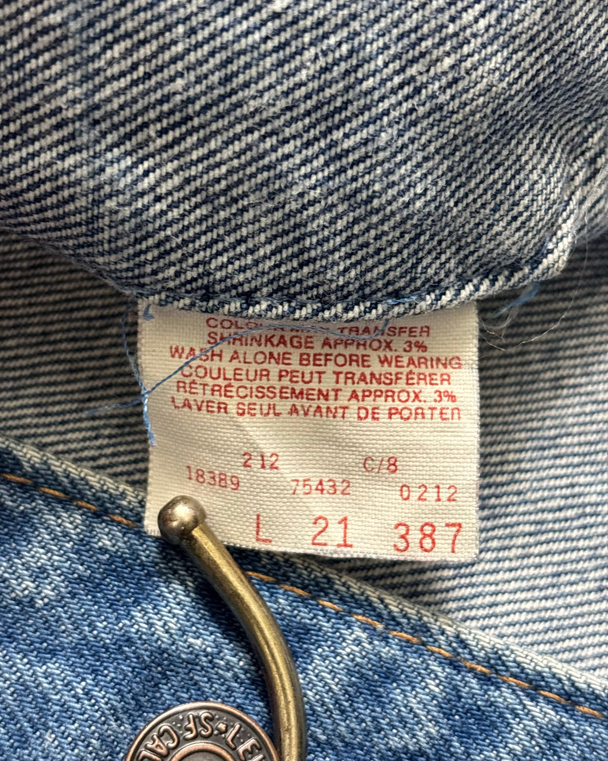 90's Levi's 75432 デニムジャケット ボタン裏刻印無し 表記L カナダ製 リーバイス