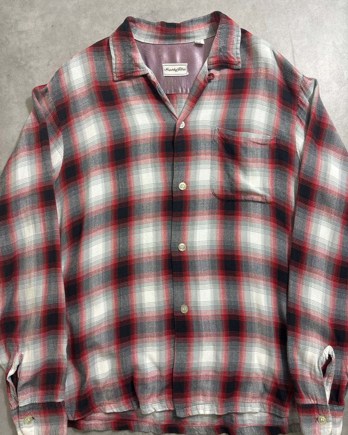 50's Vintage オンブレチェックシャツ 開襟 ループカラー 表記M　ヴィンシャツ