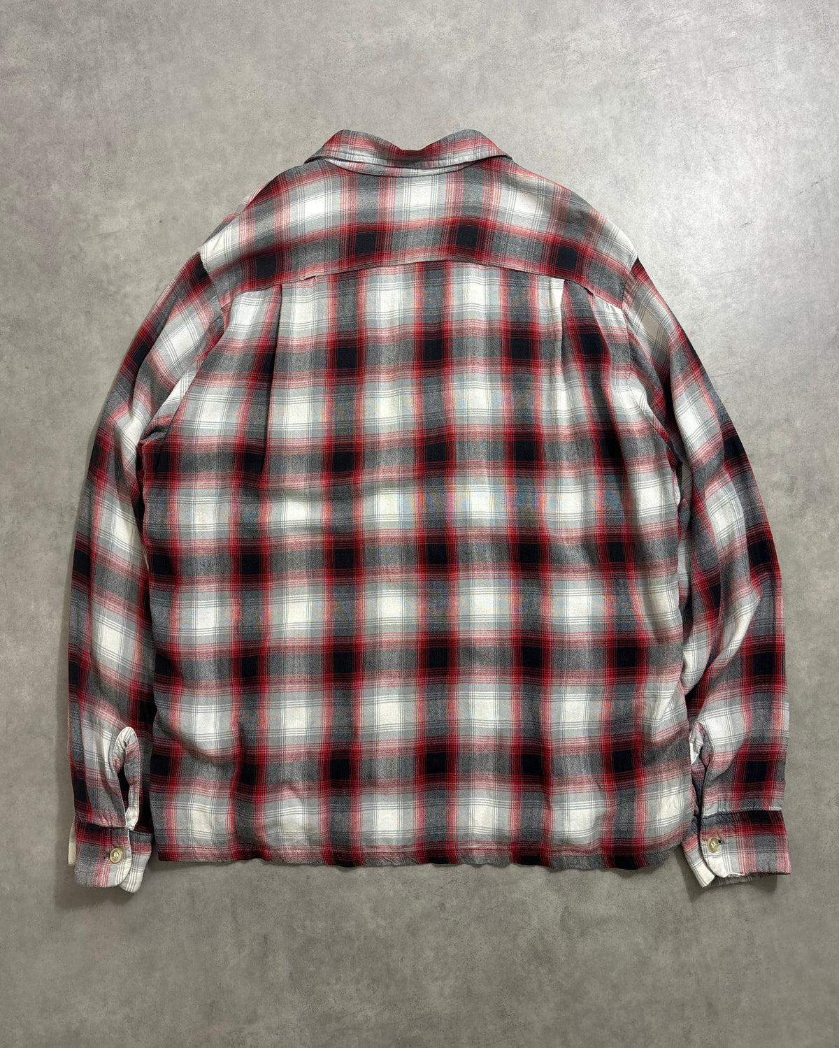 50's Vintage オンブレチェックシャツ 開襟 ループカラー 表記M　ヴィンシャツ