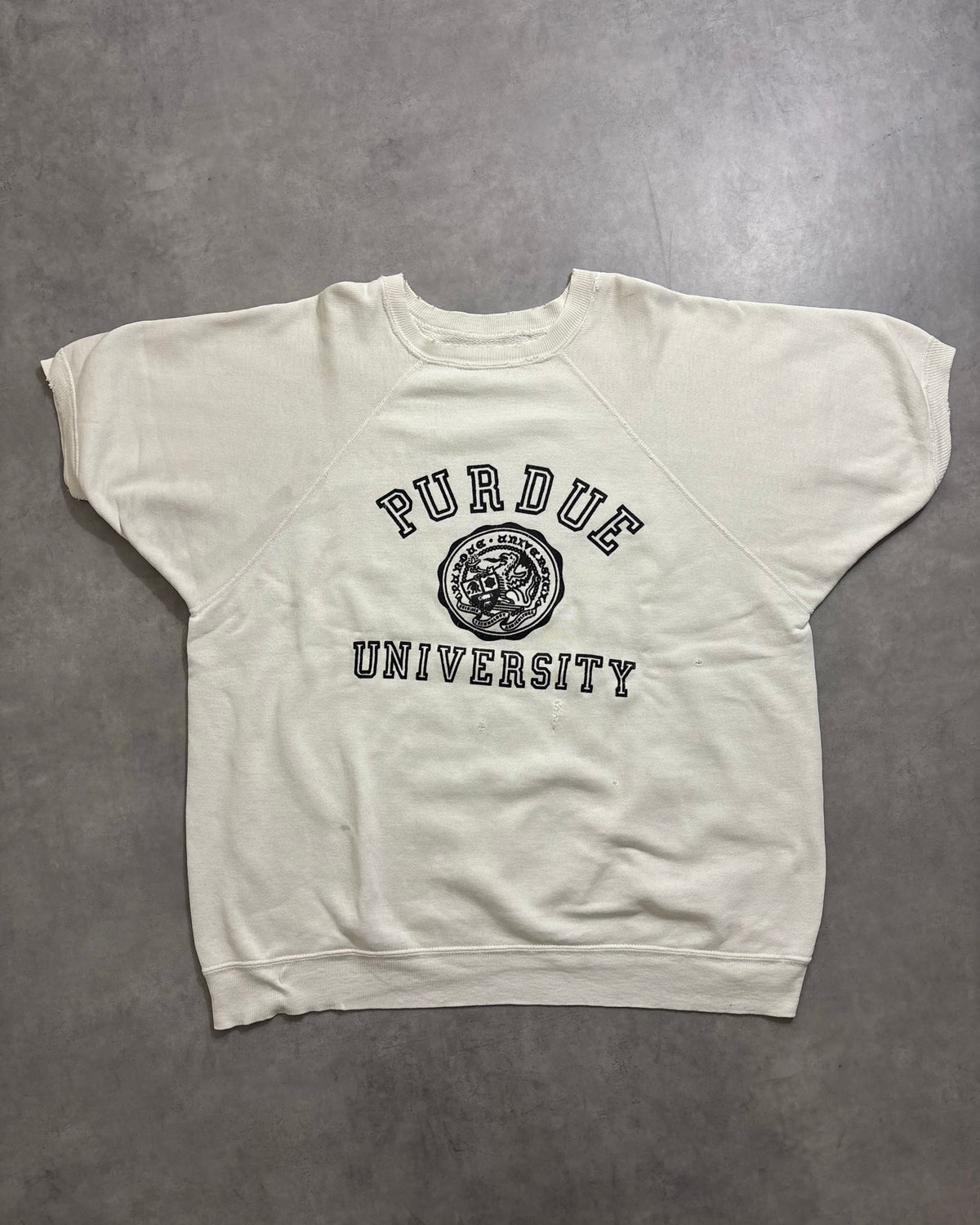 60's Vintage "PURDUE UNIVERSITY" 半袖スウェット 三段ラバープリント アーチ ラグラン ヴィンスエ