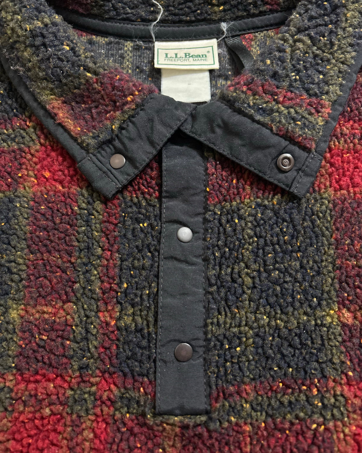 80's~ L.L.Bean "Snap-T" スナッププルオーバー フリース ネイティブ柄 エルエルビーン 前立てナイロン アウトドア