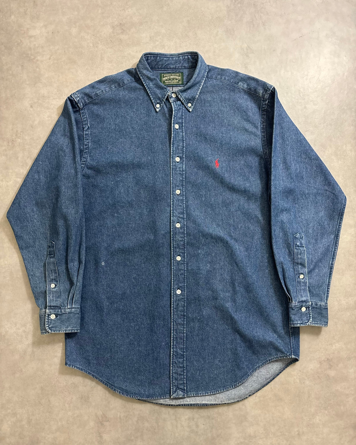 80's~90's POLO COUNTRY デニムシャツ ポニー刺繍 表記L ポロカントリー ラルフローレン