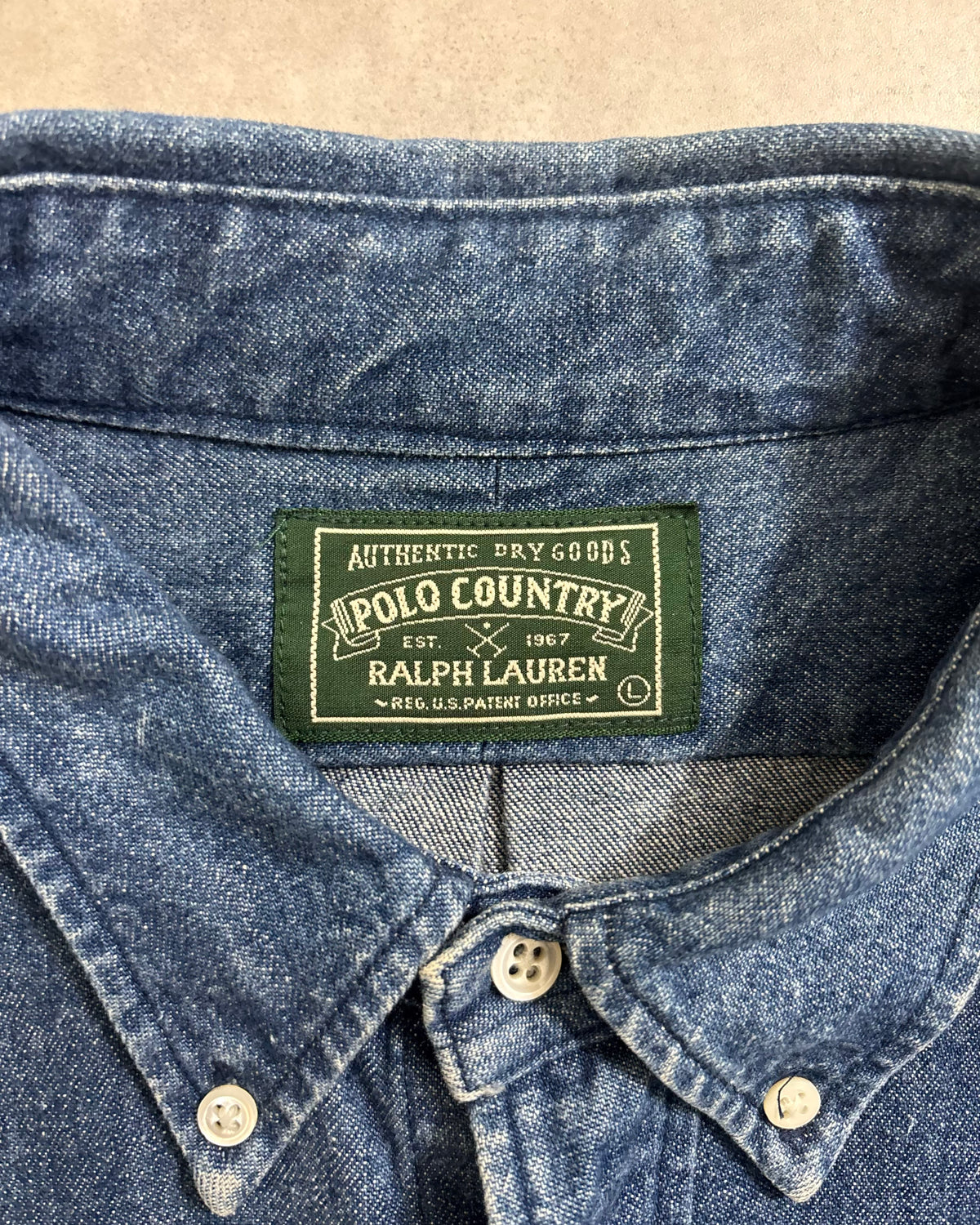 80's~90's POLO COUNTRY デニムシャツ ポニー刺繍 表記L ポロカントリー ラルフローレン