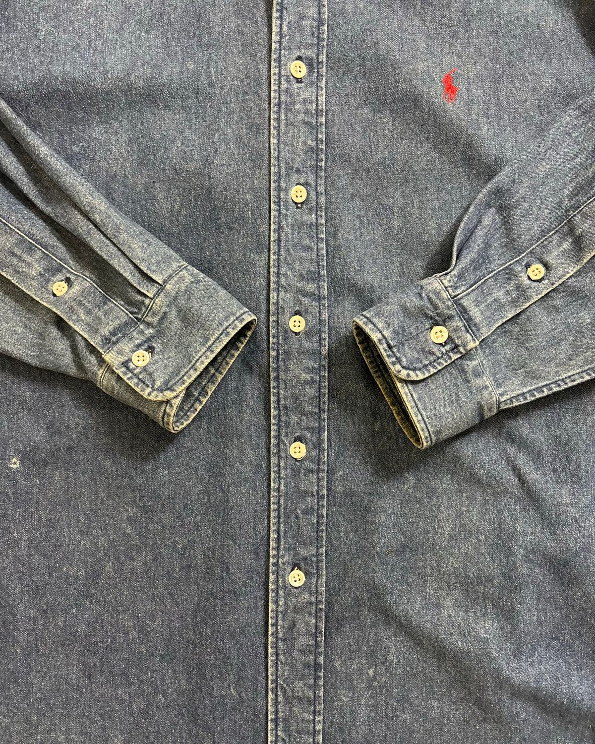 80's~90's POLO COUNTRY デニムシャツ ポニー刺繍 表記L ポロカントリー ラルフローレン