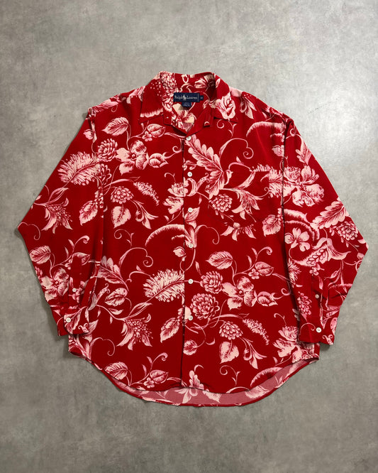 90's Ralph Lauren 長袖アロハシャツ レーヨン 表記12 ボタニカル柄 オープンカラー ラルフローレン ヴィンシャツ