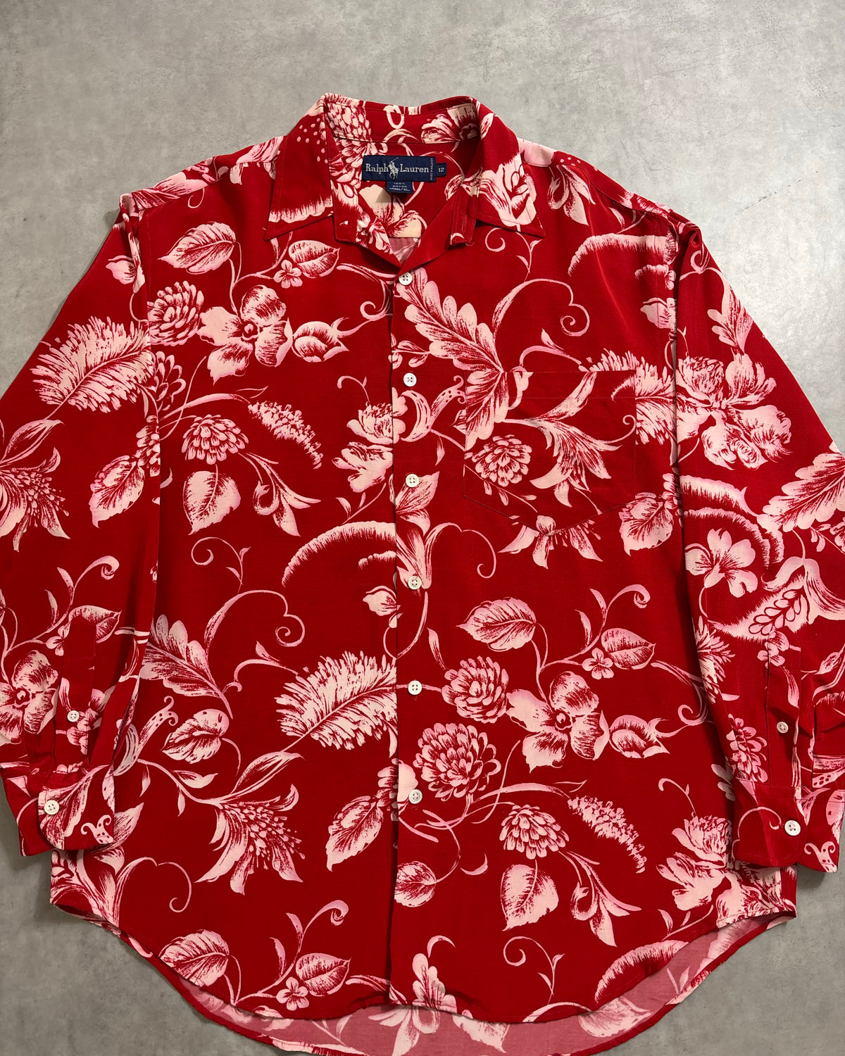 90's Ralph Lauren 長袖アロハシャツ レーヨン 表記12 ボタニカル柄 オープンカラー ラルフローレン ヴィンシャツ