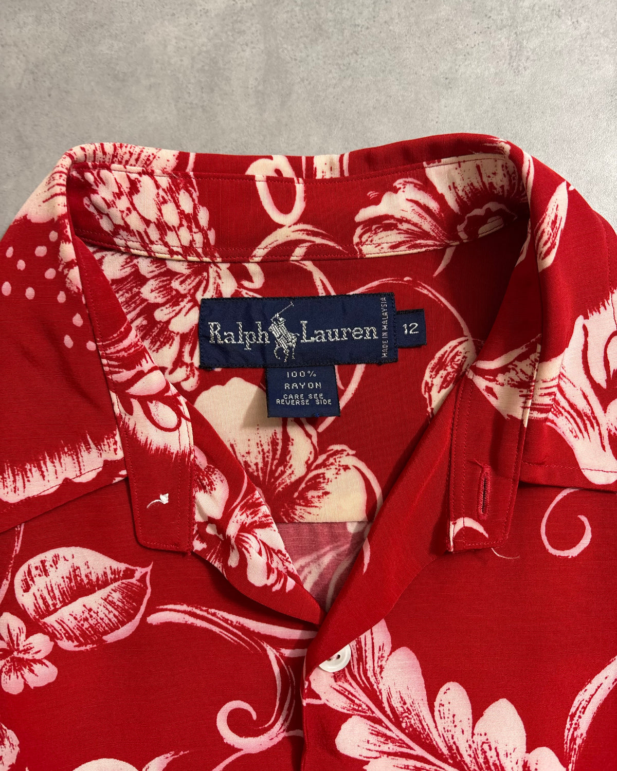 90's Ralph Lauren 長袖アロハシャツ レーヨン 表記12 ボタニカル柄 オープンカラー ラルフローレン ヴィンシャツ